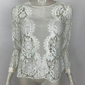 Rebecca Taylor Silk Lace Blouse Top Long Sleeve